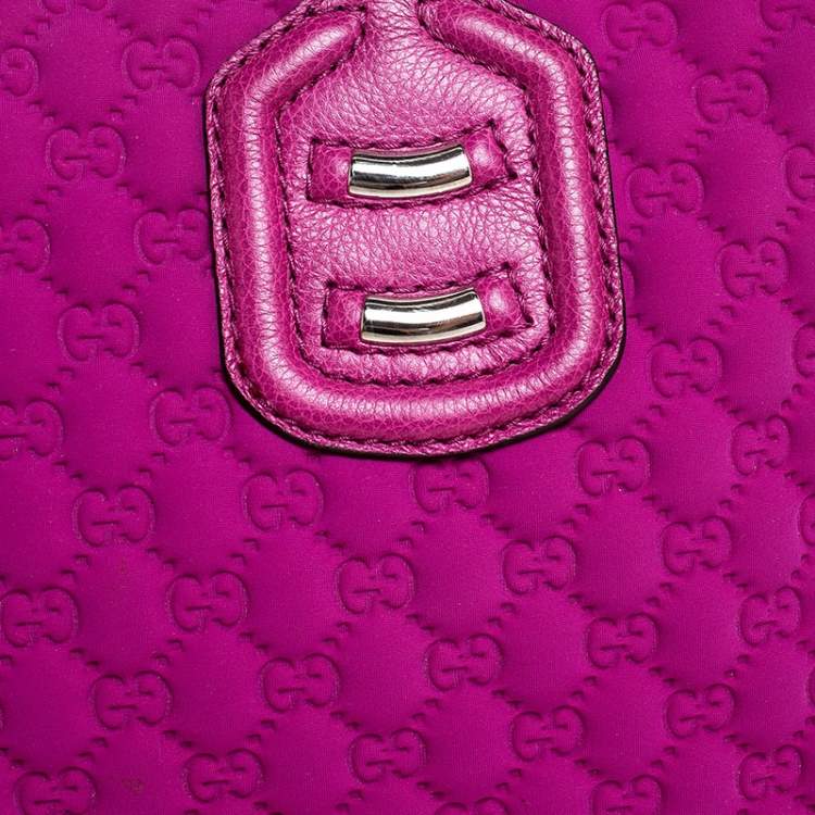 مملوكة مسبقًا Gucci Magenta Guccissima Neoprene and Leather Medium Techno Tag Boston Bag