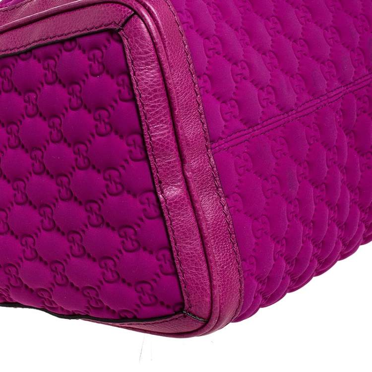 مملوكة مسبقًا Gucci Magenta Guccissima Neoprene and Leather Medium Techno Tag Boston Bag