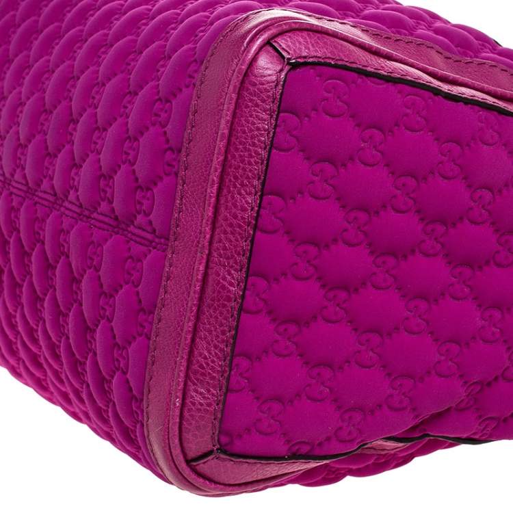 مملوكة مسبقًا Gucci Magenta Guccissima Neoprene and Leather Medium Techno Tag Boston Bag