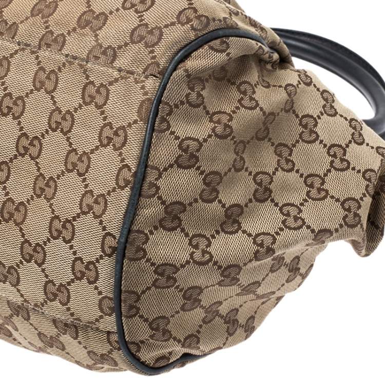 Pre Owned Gucci Beige GG Canvas and Leather Medium Sukey Boston Bag