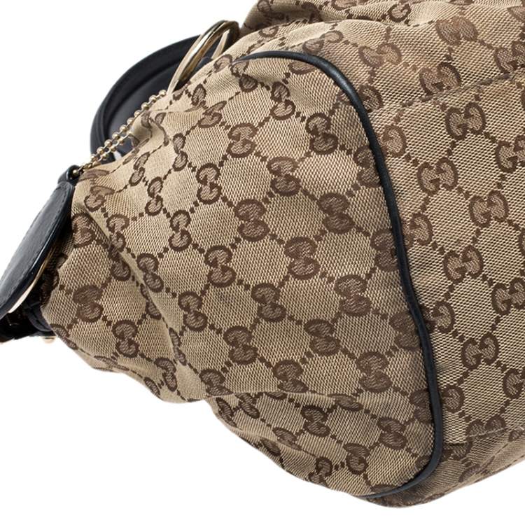 Pre Owned Gucci Beige GG Canvas and Leather Medium Sukey Boston Bag