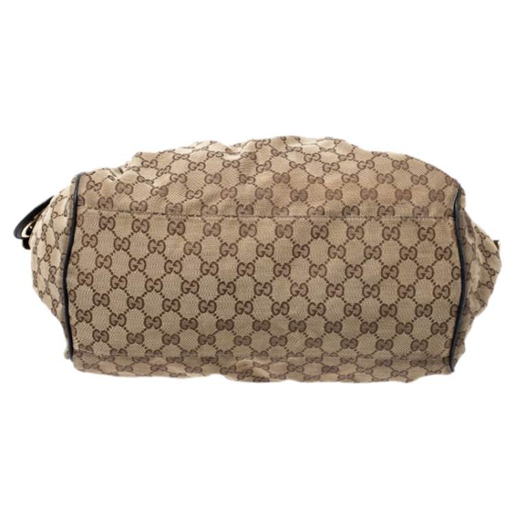 Pre Owned Gucci Beige GG Canvas and Leather Medium Sukey Boston Bag