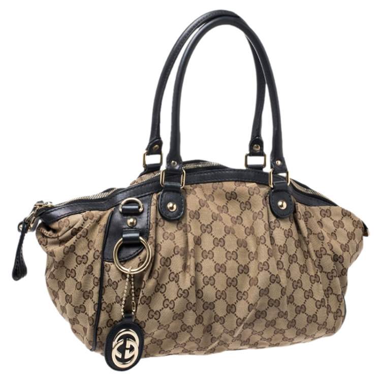 Pre Owned Gucci Beige GG Canvas and Leather Medium Sukey Boston Bag