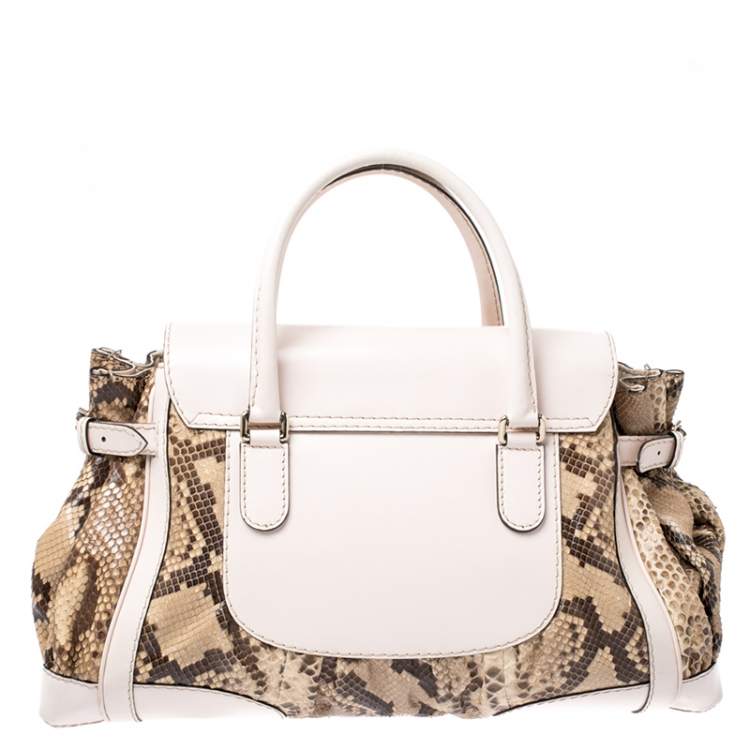 Pre Owned Gucci Beige/Brown Python and Leather Large Queen Satchel