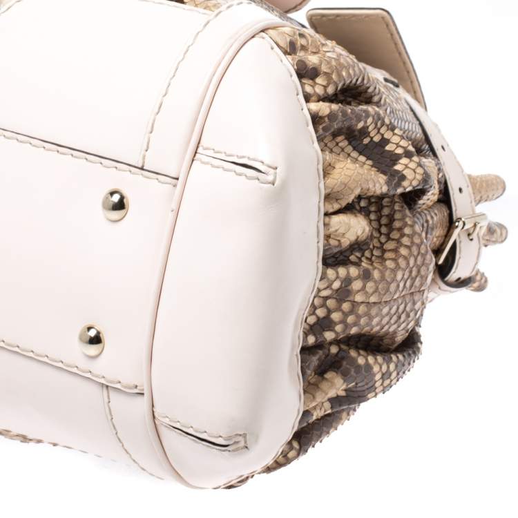 Pre Owned Gucci Beige/Brown Python and Leather Large Queen Satchel