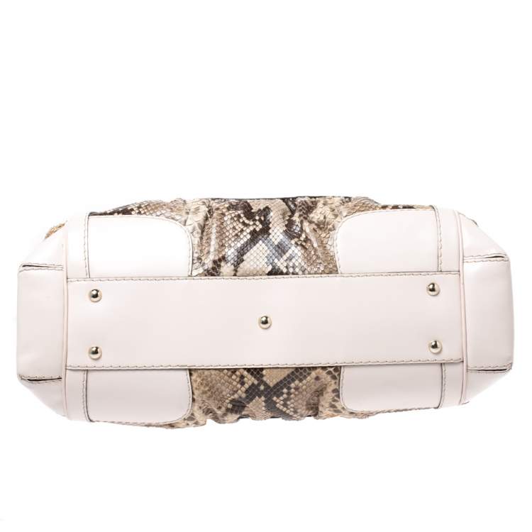 Pre Owned Gucci Beige/Brown Python and Leather Large Queen Satchel