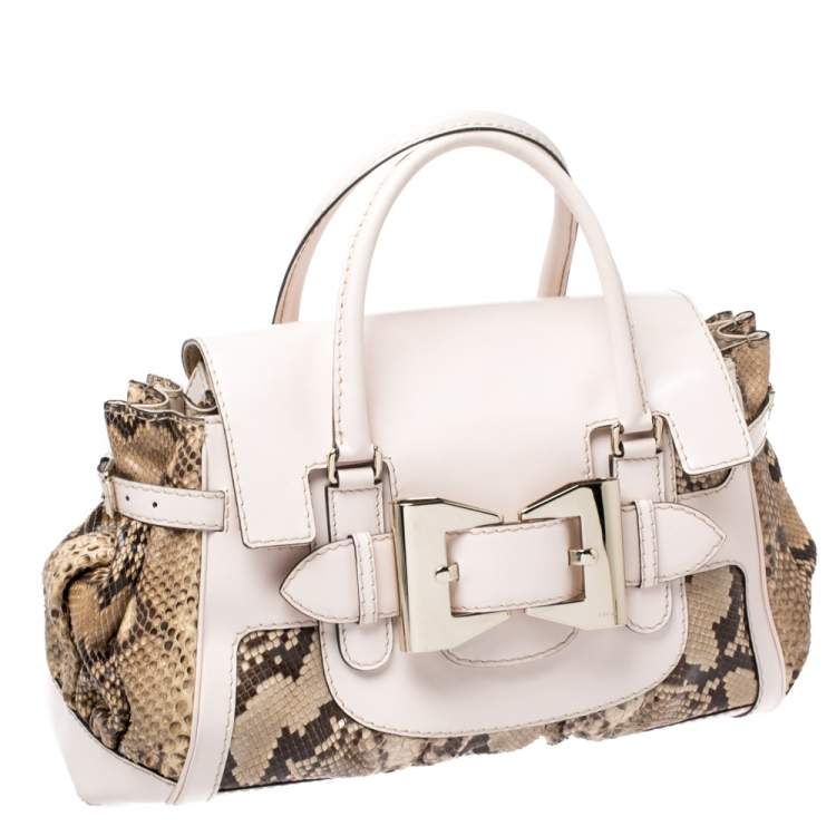 Pre Owned Gucci Beige/Brown Python and Leather Large Queen Satchel