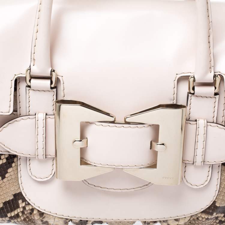 Pre Owned Gucci Beige/Brown Python and Leather Large Queen Satchel