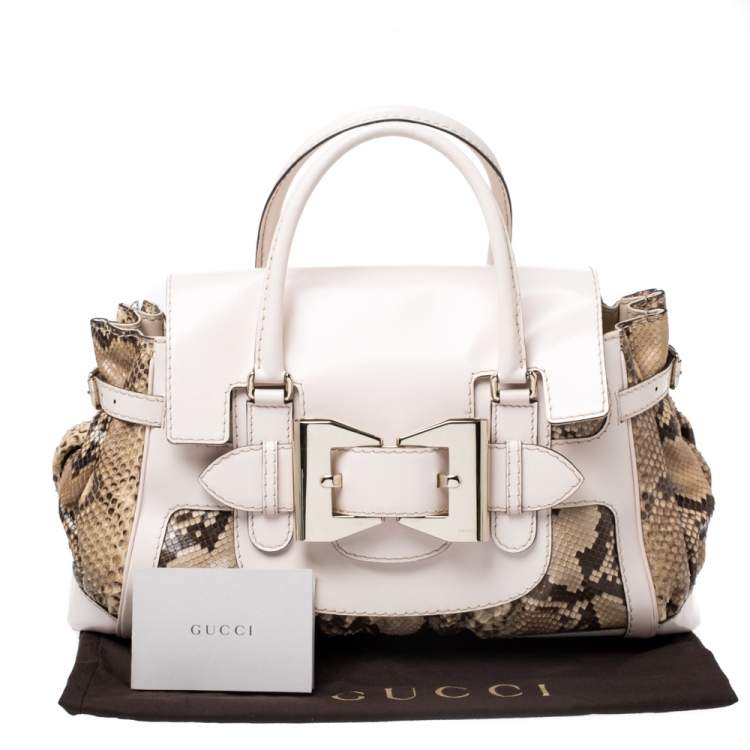 Pre Owned Gucci Beige/Brown Python and Leather Large Queen Satchel