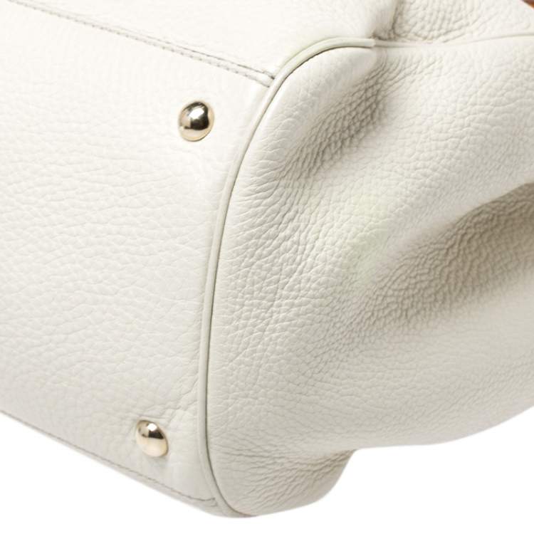 Pre Owned Gucci Ivory Leather Bamboo Large Shopper Tote 