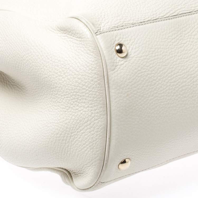 Pre Owned Gucci Ivory Leather Bamboo Large Shopper Tote 