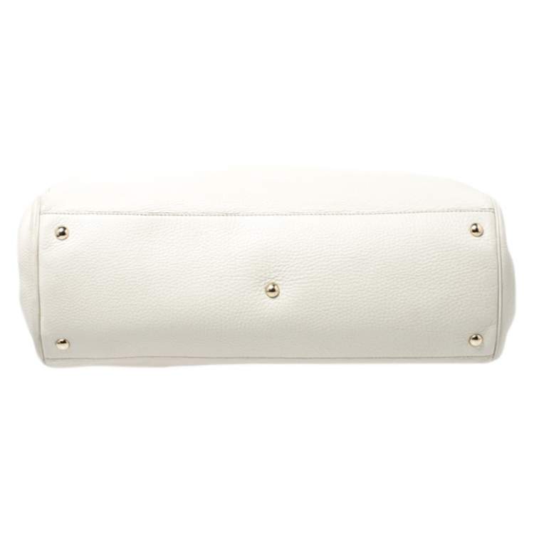 Pre Owned Gucci Ivory Leather Bamboo Large Shopper Tote 