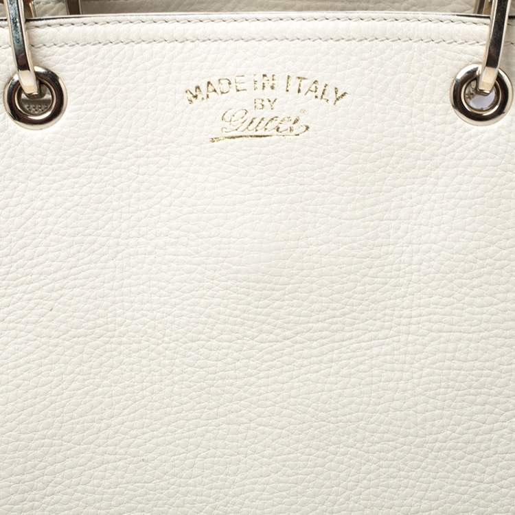 Pre Owned Gucci Ivory Leather Bamboo Large Shopper Tote 