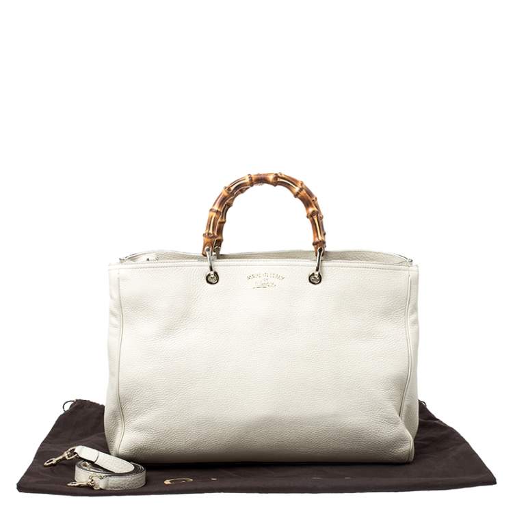 Pre Owned Gucci Ivory Leather Bamboo Large Shopper Tote 
