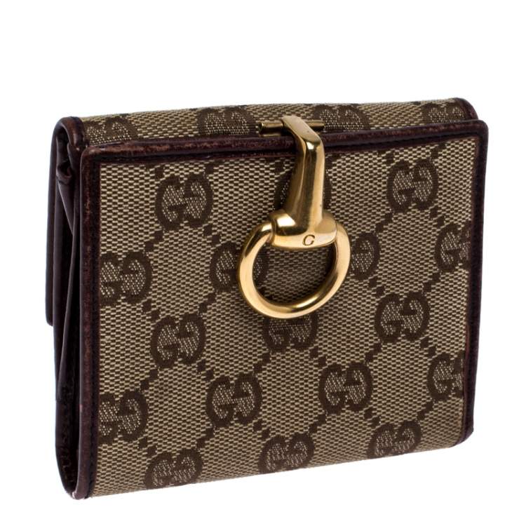 Gucci Beige/Brown GG Canvas Horsebit Compact Wallet