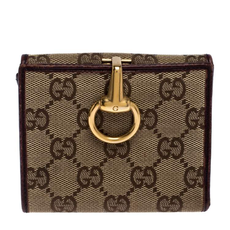 Gucci Beige/Brown GG Canvas Horsebit Compact Wallet