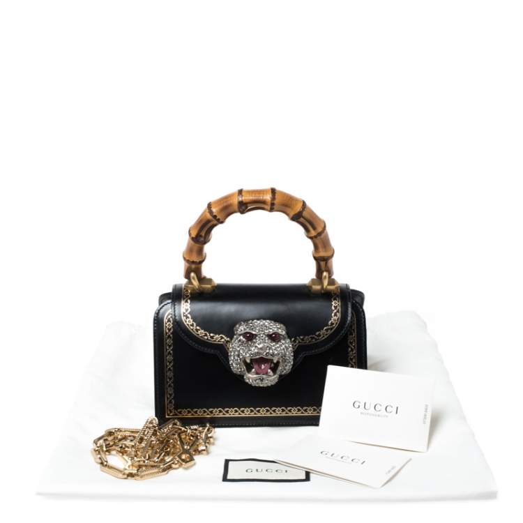 Pre Owned Gucci Black Leather Small Thiara Bamboo Top Handle Bag