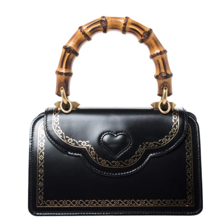 Pre Owned Gucci Black Leather Small Thiara Bamboo Top Handle Bag