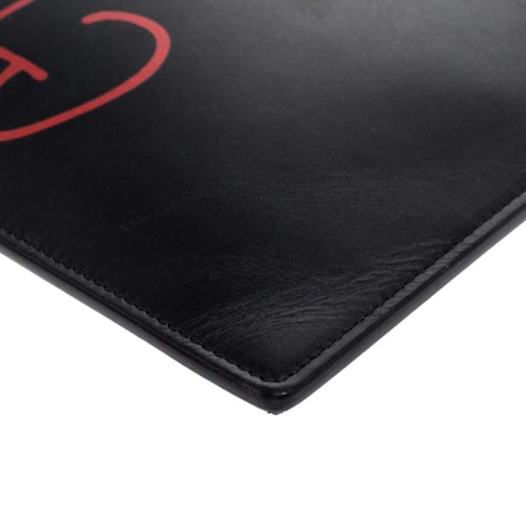 Pre Owned Gucci Black Leather Ghost Zip Pouch