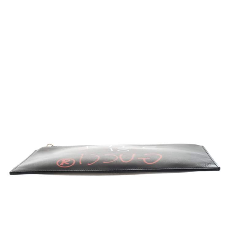 Pre Owned Gucci Black Leather Ghost Zip Pouch