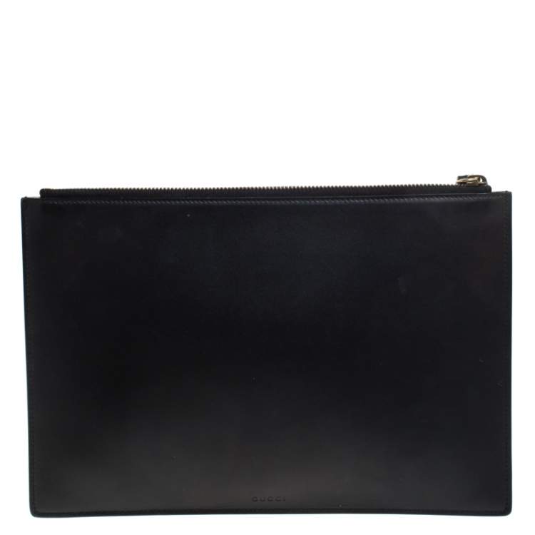 Pre Owned Gucci Black Leather Ghost Zip Pouch