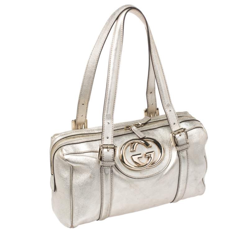 مملوكة مسبقًا Gucci Metallic Gold Leather Dialux Britt Boston Bag