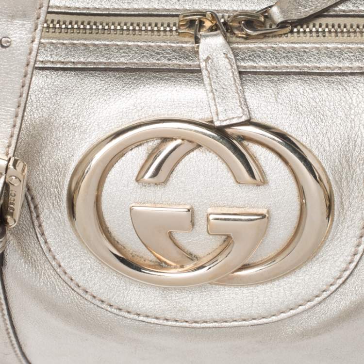 مملوكة مسبقًا Gucci Metallic Gold Leather Dialux Britt Boston Bag