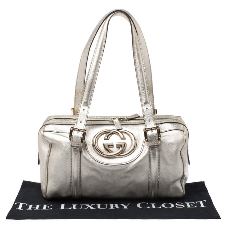 مملوكة مسبقًا Gucci Metallic Gold Leather Dialux Britt Boston Bag