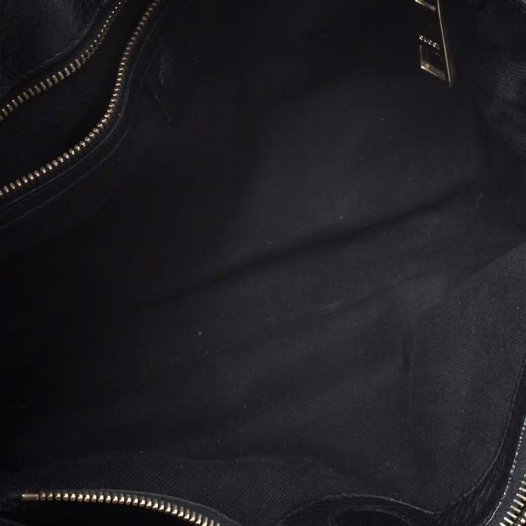 Pre Owned Gucci Black Leather Medium Bamboo Shopper Tote