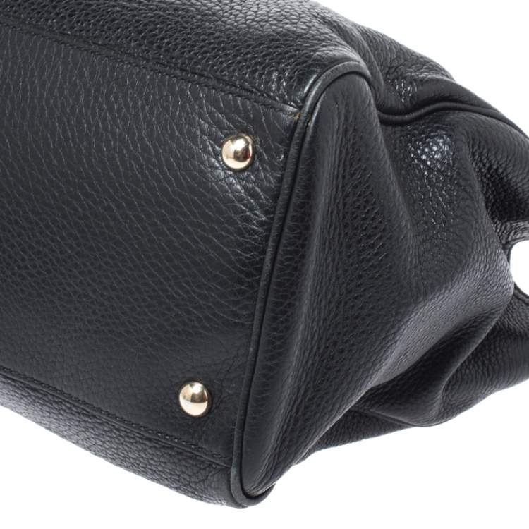 Pre Owned Gucci Black Leather Medium Bamboo Shopper Tote