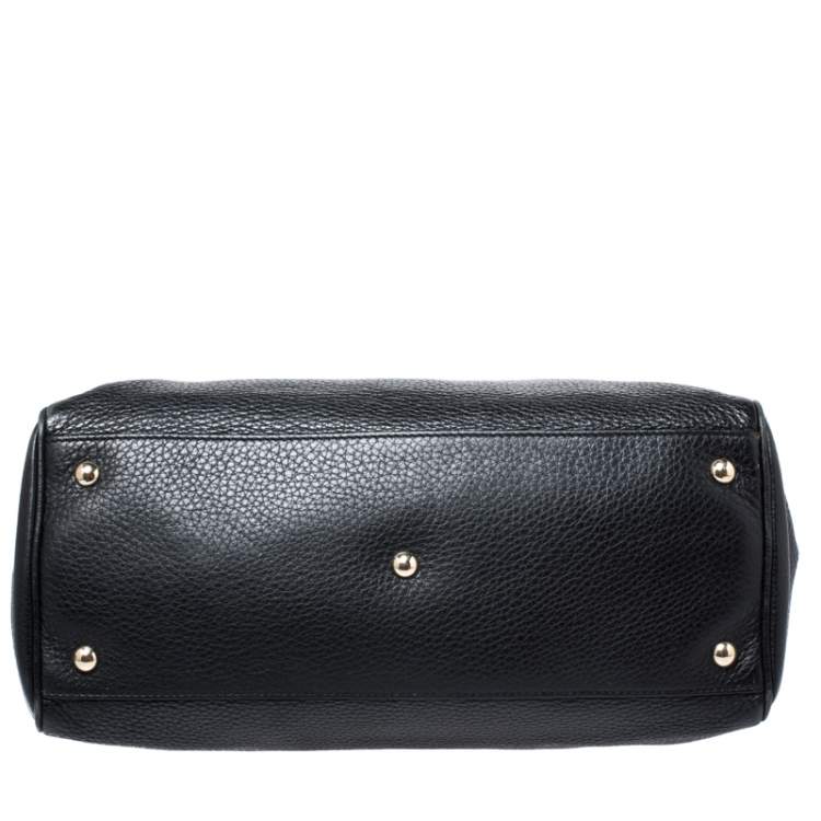 Pre Owned Gucci Black Leather Medium Bamboo Shopper Tote