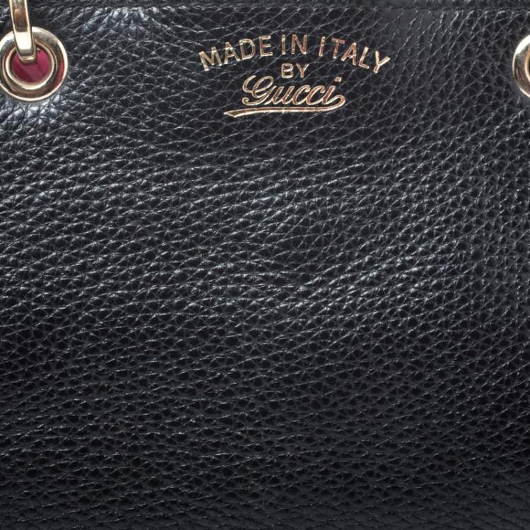 Pre Owned Gucci Black Leather Medium Bamboo Shopper Tote