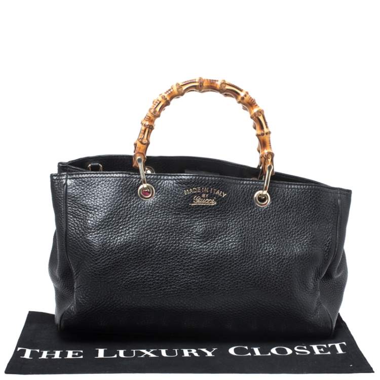 Pre Owned Gucci Black Leather Medium Bamboo Shopper Tote