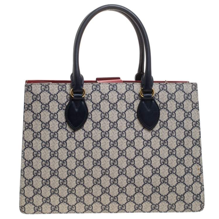 مملوكة مسبقًا Gucci Navy Blue/Red GG Supreme Top Handle Bag