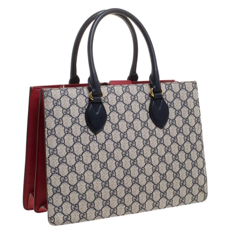 مملوكة مسبقًا Gucci Navy Blue/Red GG Supreme Top Handle Bag