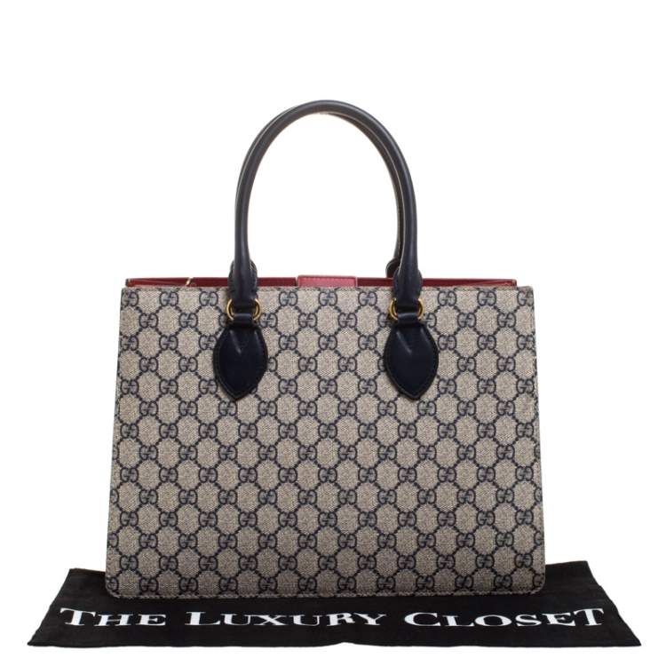 مملوكة مسبقًا Gucci Navy Blue/Red GG Supreme Top Handle Bag
