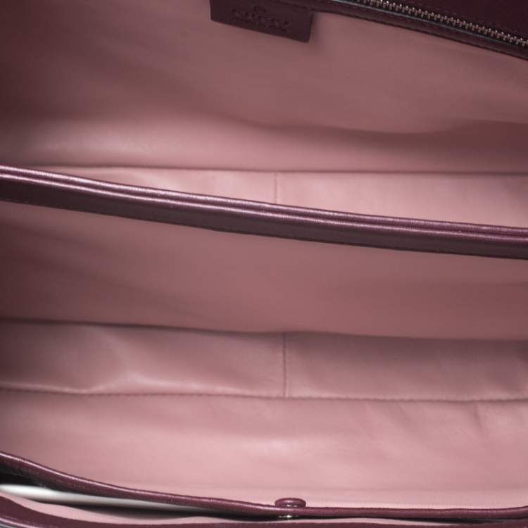 Pre Owned Gucci Burgundy/Pink Python Lady Lock Bamboo Top Handle Bag