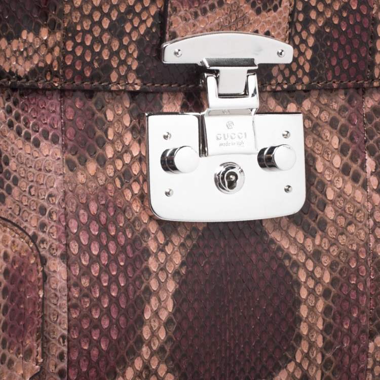 Pre Owned Gucci Burgundy/Pink Python Lady Lock Bamboo Top Handle Bag