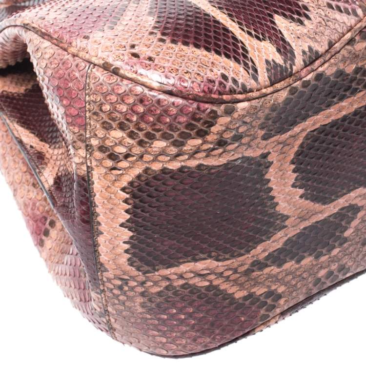 Pre Owned Gucci Burgundy/Pink Python Lady Lock Bamboo Top Handle Bag