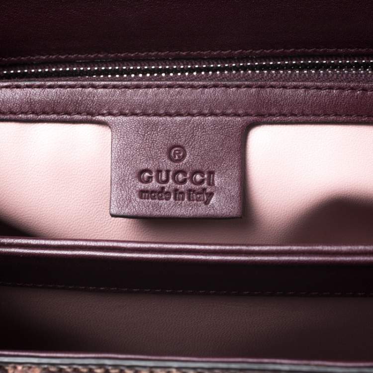 Pre Owned Gucci Burgundy/Pink Python Lady Lock Bamboo Top Handle Bag