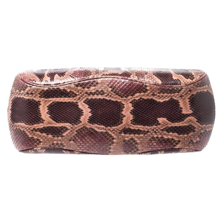 Pre Owned Gucci Burgundy/Pink Python Lady Lock Bamboo Top Handle Bag