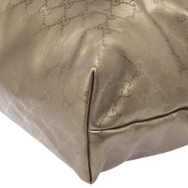 Pre Owned Gucci Gold GG Imprime Canvas and Leather Shopper Tote