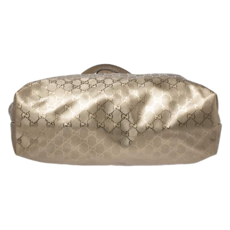 Pre Owned Gucci Gold GG Imprime Canvas and Leather Shopper Tote