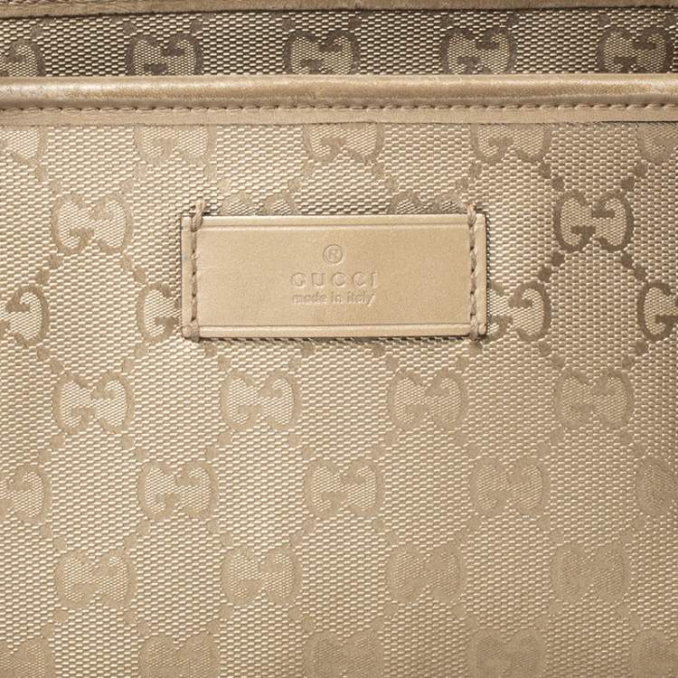 Pre Owned Gucci Gold GG Imprime Canvas and Leather Shopper Tote