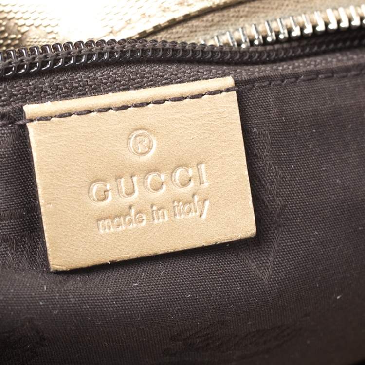 Pre Owned Gucci Gold GG Imprime Canvas and Leather Shopper Tote