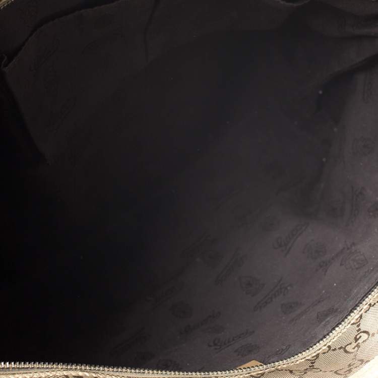 Pre Owned Gucci Gold GG Imprime Canvas and Leather Shopper Tote