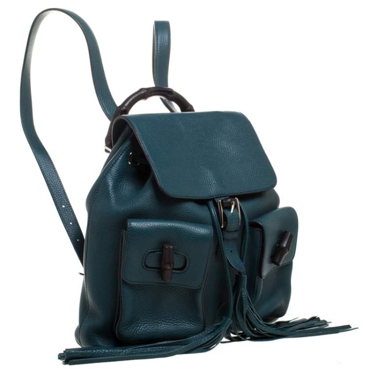 مملوكة مسبقًا Gucci Dark Green Leather Bamboo Sac Backpack 