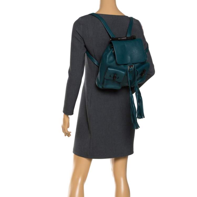 مملوكة مسبقًا Gucci Dark Green Leather Bamboo Sac Backpack 