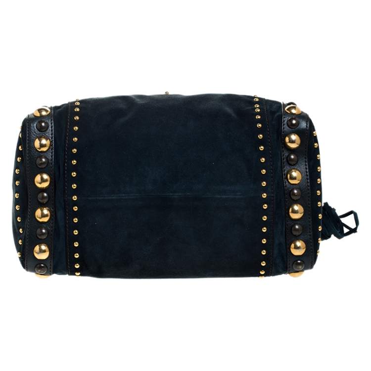 Pre Owned Gucci Dark Green Suede and Leather Large Babouska Indy Boston Bag