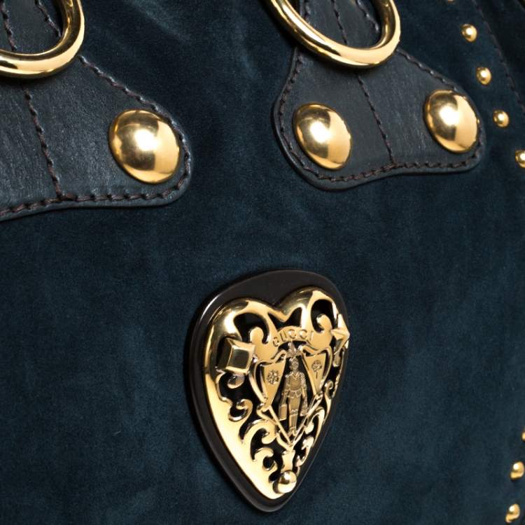 Pre Owned Gucci Dark Green Suede and Leather Large Babouska Indy Boston Bag